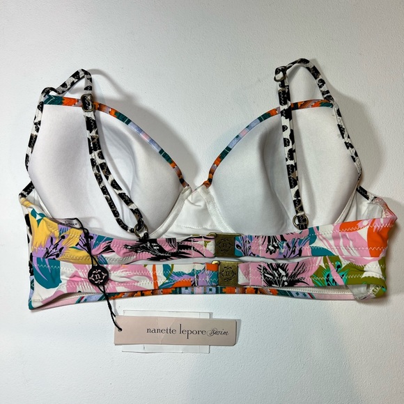 🆕 NWT Nanette Lepore Bikini Top Swimsuit Leopard Cheetah Animal Print Floral M - Picture 8 of 14